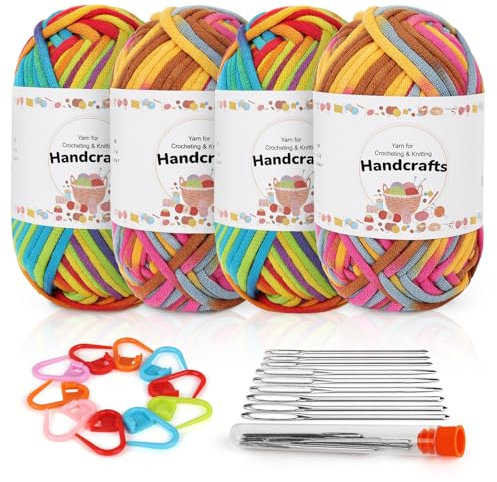 Aeelike 200g Bunte Dicke Wolle mit Häkelzubehör, Häkelgarn für Anfänger, Kein Geteiltes Häkeln Garn, Strickgarn zum Häkeln mit gut Sichtbare Maschen, Baumwollgarn zum Stricken und Handstricken
