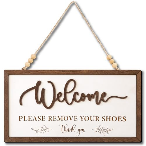 Woodamore Welcome Please Remove Your Shoes Sign - Please Take Your Shoes Off Sign for Front Door, No Shoe Signs for House, Take Off Your Shoe Signs for home