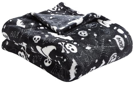 Bedlam - Halloween Fleecedecke (120 x 150cm) - Superweiche & kuschelige Decke in Schwarz - Gruselige Fledermäuse & Totenköpfe - Halloween Kuscheldecke für Sofa oder Bett - für Halloween Dekoration