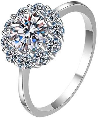 Musihy 1ct Flower Lab Grown Diamond Promise Ring for Her 14K White Gold, Size T 1/2