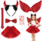 ACWOO Teufel Flügel Kinderkostüm Set, 6 Stück Teufel Kostüm Kit, Teufel Kostüm Mädchen, Teufel Kostüm Rote Engelsflügel, für Mädchen, Halloween, Karneval, Weihnachten, Engel-Cosplay