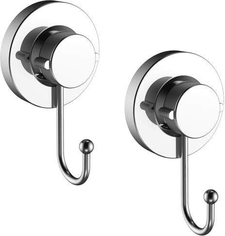 Poywaze 2 Pack Saugnapf Haken, Handtuchhalter Ohne Bohren, Edelstahl Wandhaken, Vakuum Haken Extra Stark für Küche, Badezimmer, 5KG Belastbar