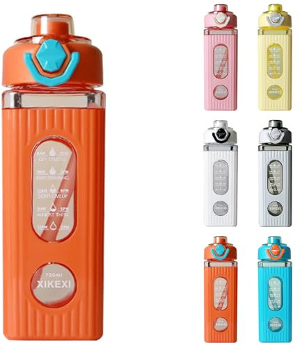 Water Bottle with Straw,700ml Sports Water Bottles with Cute Sticker,Reusable Drinks Bottle,Large Hydrate Drinking Bottle,Leak Proof Sports for School Office Gym Outdoor Girls Boys Men Women (Orange)