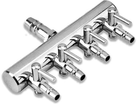 eco-filtration Stainless Steel 4-Way Air Pump Manifold - Tee Branch Air Distributor for Aquariums and Ponds - Durable with 8mm Barbed Fitting and 4mm Airline Compatibility