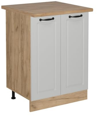 Vicco Küchenunterschrank R-Line, Küchenkommode, Weiß Landhaus, 60 cm, AP Eiche