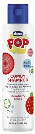 Chicco POP Shampoo e Balsamo Strawberry Candy, Shampoo&Balsamo alla Fragola, Shampoo delicato per Bambini, Senza Lacrime, Formula Vegana, 250 ml