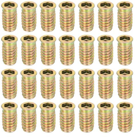 sourcing map Lot de 28 écrous filetés M10 x 30 mm pour bois – Vis en acier au carbone pour meubles – Écrous de fixation