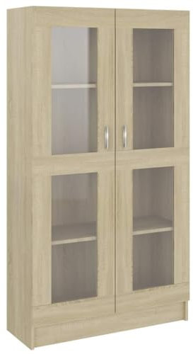 Eleganz Vitrinenschrank Sonoma-Eiche 82,5x30,5x150 cm aus Holzwerkstoff & Glas - Modernes Regalsystem für Wohnzimmer & Esszimmer - Stilvolle Aufbewahrungslösung