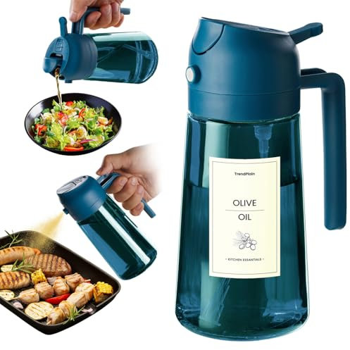 TrendPlain Spray Huile Cuisine 470ml – Vaporisateur Huile Air Fryer 2-en-1 pour Cuisson, Salades, Vinaigre et Accessoire Cuisine avec Stickers, Bouteille Bleu Marine