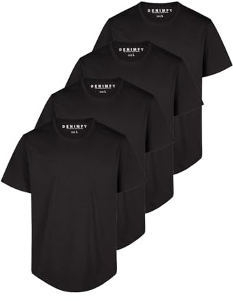 DENIMFY Tshirt Herren lang geschnitten Set 100% Baumwolle Regular Fit | DFPaco 4er Pack Basic Rundhals Kurzarm Sommer Tee Shirt Schwarz Weiß Blau Grau Grün S M L XL XXL 3XL 4XL 5XL