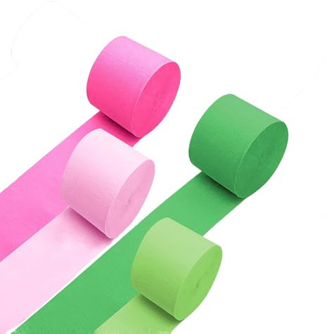 Krepppapier 6 Rollen 150 m, Kreppband Satz von rosa,grün,Creppapier, Krepp Papier für Partydekorationen, Geburtstagsdekorationen, Hochzeitsdeko (4,5 cm x 25 m/Rolle)