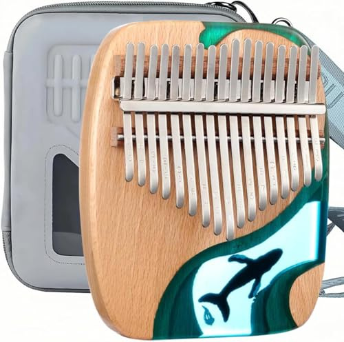 17 Key Kalimba Thumb Piano - Portable Mbira Finger Piano for Beginners, Handcrafted Wooden Whale Musical Instrument with Tune Hammer & Carry Bag (Small)