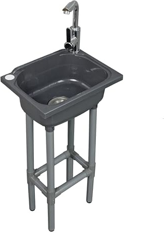 Lavello da parete autoportante a vasca singola, da cucina, 38 x 29 cm, con foro per rubinetto da 3,2 cm, lavelli in plastica per casa, ristorante, dormitorio, garage, bagno, lavanderia (grigio)