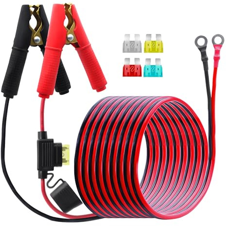 LANMINGLEL Battery Alligator Clip to O Ring Terminal Harness Cable with 20A Fuse,14AWG 12V-24V Battery Alligator Clips Booster Jumper Cable,for Car, Lawnmowers, Inverter (3M)