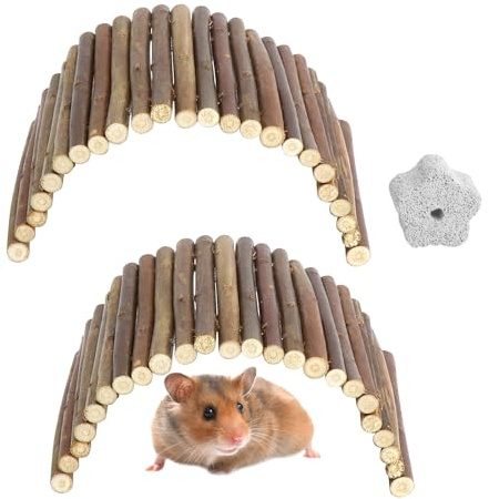 2 Accessoires Lapin et Hamster, Jouet pour Lapin en Bois Naturel | Jouets à Mâcher, Pont Tunnel Flexible pour Rongeurs, Idéal pour Cage Hamster et Enclos Lapins