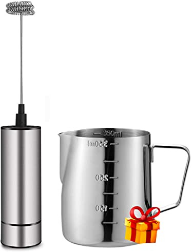 Handheld Milchaufschäumer - Akkubetriebener Kaffeeaufschäumer für Milchschaum, Latte & Cappuccino, Mini-Frappe-Mixer für heiße Getränke, Schokolade und mehr - Edelstahl Silber