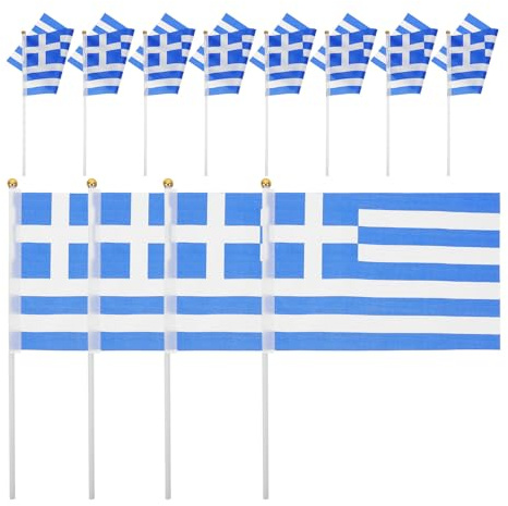 Kichvoe 100pcs Mini Handheld Greece Flags with Stick Small National Ceremony Flags for Theme Party Decorations Party Supplies