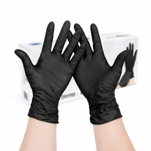 buxmed 100 Stück Nitrilhandschuhe Einweg Schwarz, Größe S, Latexfreie Einmalhandschuhe, Untersuchungshandschuhe für Küche, Tattoo & Friseur