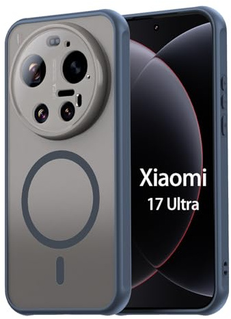 betterfon Magnetic Case für Xiaomi 17 Ultra - Hülle für kabelloses Laden, Rückseite Transparent Matt, Stoßfeste Schutzhülle mit Magnet-Ring,Blau