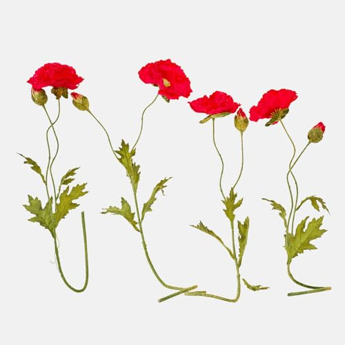 Loberon Deko-Blume 4er Set Doravela - Naturnahe Mohnblumen - Toller Farbakzent - Kunstblume - Dekoration - Polyester - Eisendraht, rot