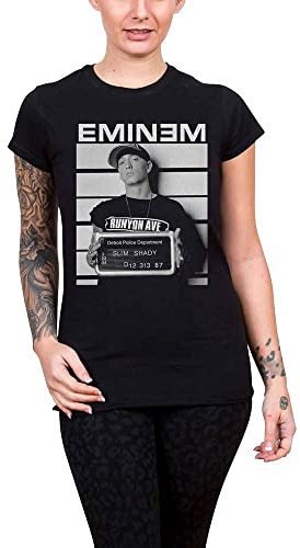 Eminem Arrest Photo Juniors Fit - Maglietta da Donna, Colore: Nero