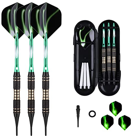 sanfeng Dartpfeile, Dartpfeile mit Kunststoffspitze 18 Gramm, 3 Stück Profi Softdarts Pfeile 16 Gramm für elektronische dartscheibe, 6 Flights 50 Anti-Lose Gummiringe 30 Spitzen