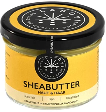 LASOYI Sheabutter Bio Wildsammlung 100% Traditionell Unraffiniert (180ml) Handarbeit Ghana Vegan Fair Gehandelte Naturkosmetik Plastikfrei Im Glastiegel