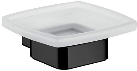 EMCO Loft Seifenhalter zur Wandmontage, Moderne Seifenschale aus Aluminium und Kristallglas, hochwertiger Wandseifenspender für Waschbecken und Dusche, schwarz matt und satiniert