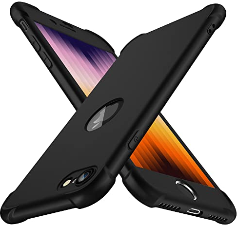 ORETECH Kompatibel mit iPhone SE 2020 Hülle mit 2 Stück Schutzfolie, 360 Grad Stoßfest Kratzfeste Dünn Schutzhülle TPU Silikon Hart PC Handyhülle für iPhone SE 2022 4,7 Zoll, Schwarz