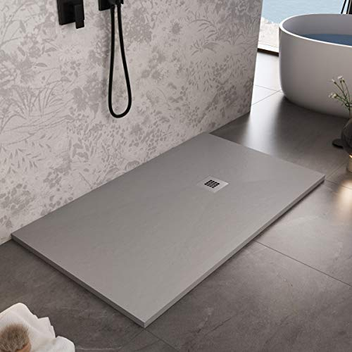 Luminosa ArredoBagno Piatto Doccia Marmoresina 100x120 - Effetto Pietra Antiscivolo con GELCOAT - Modello MARMOTEK Colore Grigio Chiaro - Griglia in Acciaio e piletta Incluse