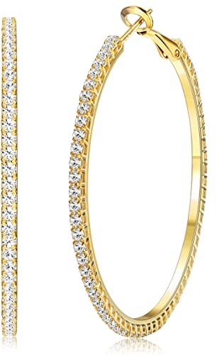 Morfetto Silber Creolen für Frauen 925 Sterling Silber Pfosten Große Creolen Große Creolen Zirkonia Ohrringe 50MM Braut Hochzeitsschmuck Golden