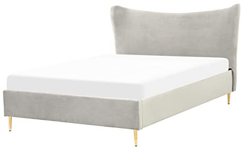 Beliani Polsterbett Samt grau 140 x 200 cm mit goldenen Metallbeinen modern Chaleix