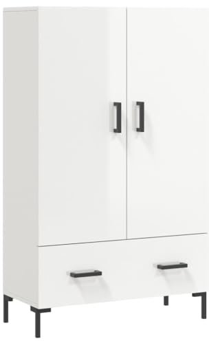 vidaXL Highboard, Sideboard mit viel Stauraum, Mehrzweckschrank mit Metallbeinen, Kommode Schrank für Wohnzimmer, Modern, Hochglanz Weiß Holzwerkstoff