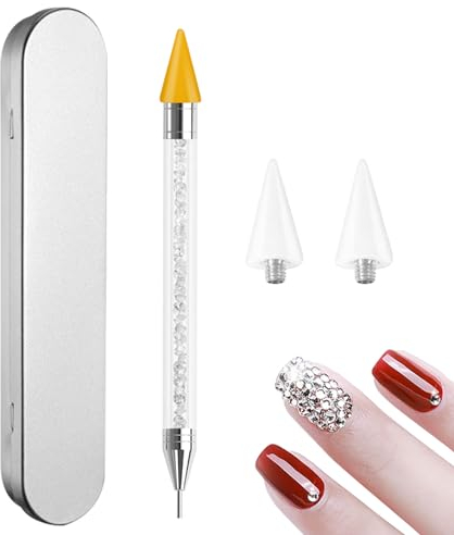 Dual-Ended Strass Picker Dotting Pen mit zwei Austauschbaren Wachsköpfen, Punktierstift für Nagelkunst, DIY Dekoration, Strasssteine, Edelsteine, Kristalle, Schmuckaufnahme Werkzeug