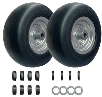 TSDXEEL 2 neumáticos para cortacésped de 11 x 4.00-5 sin planos, con cubo centrado de 3.4 a 5 pulgadas y buje de grasa de 3/4 y 5/8 pulgadas, neumático sólido y suave para giro cero para césped