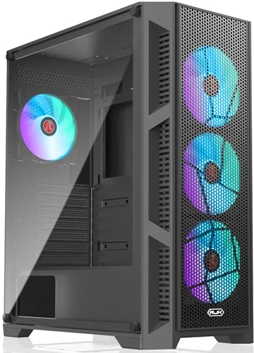RAIJINTEK ARCADIA III - MS4 Tempered Glass Mid Tower ATX PC Case with Mesh front panel, High airflow, Pre-Installed 4x120mm Fans, black (0R20B00247)
