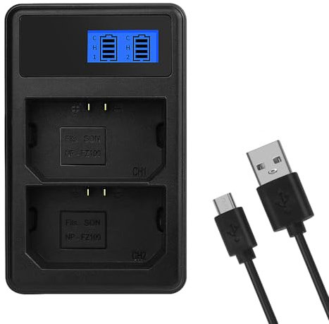 NP-FZ100 Camera Battery Charger LCD Dual Charging Slots for Sony A7C, A7C2, A7R3 A7R4, etc., Charging Station for Sony NP-FZ100