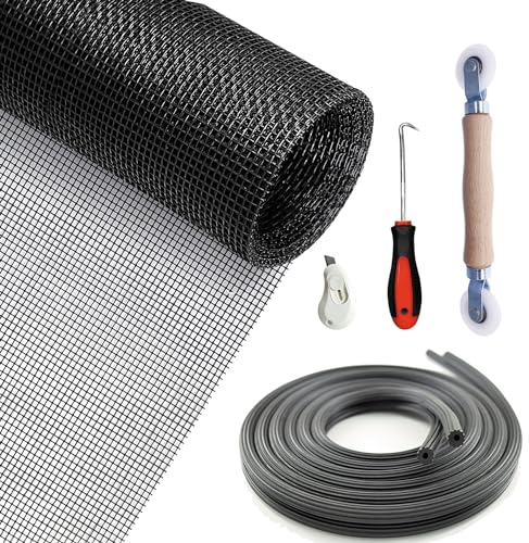 ACEBON Zanzariera Rete in Fibra di Vetro per Finestre 120 * 300CM Telo Ricambio, Net Resistente a Raggi UV, per Finestra e Porta Zanzariere (1 Pezzo con Utensili)