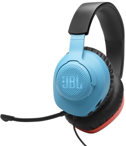 JBL Quantum 100N, Cuffie da Gaming Over-Ear con Filo, Microfono Rimovibile, JBL QuantumSOUND Signature e Memory Foam, Compatibilità Multi-Platform e Windows Sonic Spatial Sound, Blu e Rosso