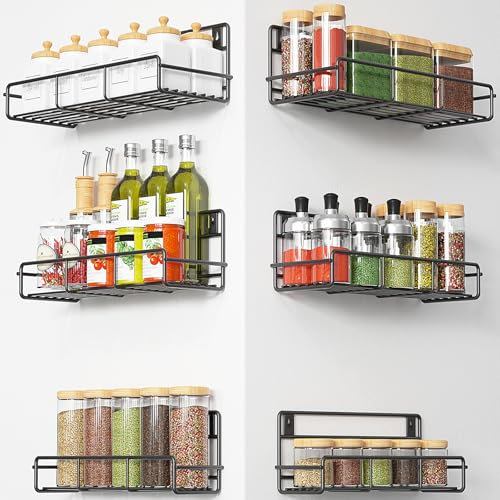 OUUTMEE 6 pack Spice Rack Wall Mounted Durable Metal Hanging Spice Organizer- Perfect for Seasonings and Jars Easy to Install For Kitchen Storage Cupboard Wall or Pantry Door