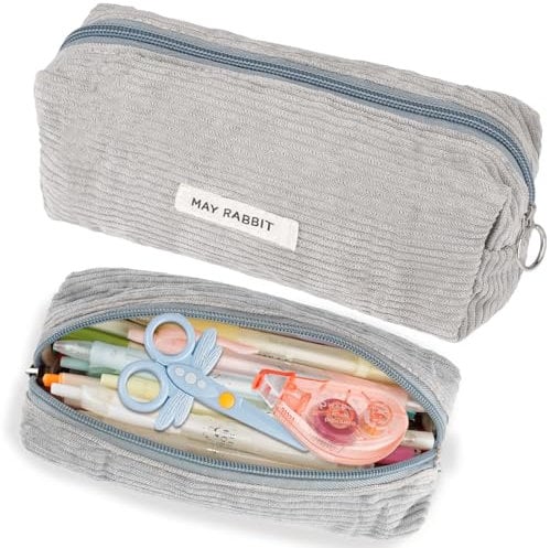 Maxmoc Federmäppchen Cord-Stoff,Mäppchen Cord-Stoff,Federtasche Mädchen,Pencil Case Schulmäppchen,Stiftemappe für Frauen Mädchen (Grau)