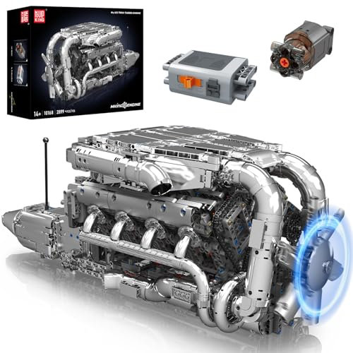 Mould King 10168 Technik V8 Twin-Turbo Engine Building Blocks Kit, MOC Scale Block Model Set with Battery and Motor, STEM Building Toys for Children and Adult Collectible (2899+ PCS)
