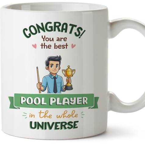 MUGFFINS Pool Player Man Mug - in English - Best in Universe Trophy - Funny Gift for Colleagues - Ceramic 11oz Mug