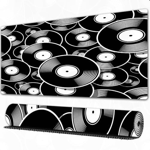 FEHWI Alfombrilla ratón 90×40 cm,Patrón de Icono de Disco de Vinilo Vintage de música Retro.,Mouse Pad con Superficie Suave y Base de Goma Antideslizante,Oficina y Gaming en casa