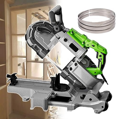 pealiritansemen Tragbare Bandsäge 1100-W, Abnehmbarer Sockel Mit Rädern, Kaltschneidetechnologie, Eingebautes LED-Licht, Für Holz-/Metall-/Fleischschneidearbeiten, 1-6-Geschwindigkeitseinstellung