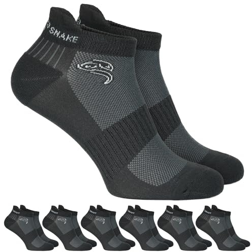 Black Snake 6 Paar Sport Sneaker Socken für Damen & Herren - Low-Cut, gepolstert, atmungsaktiv, mit Kompression - für Training, Fitness & Alltag Anthrazit - 43/46