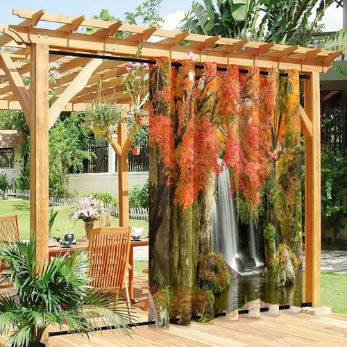 Hiseng 1 Pièces Rideau Exterieur Impermeable Forêt 3D Occultant Pergola Jardin Exterieur Rideaux, Oeillets en Haut et Bas, Terrasse Rideaux pour Porche (Style 2,140x175cm)