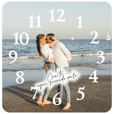 Timeshop Lab Orologio da Parete Personalizzato con foto in Legno moderno con numeri intagliati 29x29cm idea regalo casa home design natale