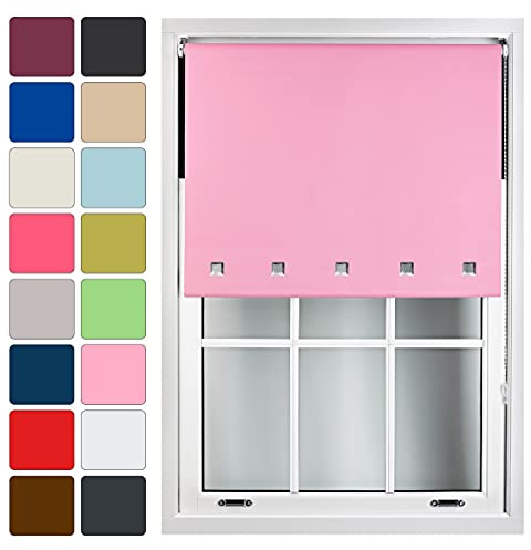 FURNISHED Blackout Blinds Roller Shade Window Blind with Chrome Square Eyelets Customized Width Made to Measure, Pink, 210cm x 165cm