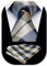 HISDERN Krawatten Herren Karierte Krawatte mit Einstecktuch Formelle Klassische Hochzeit Herrenkrawatte und Taschentuch Set für Männer Blau und Beige